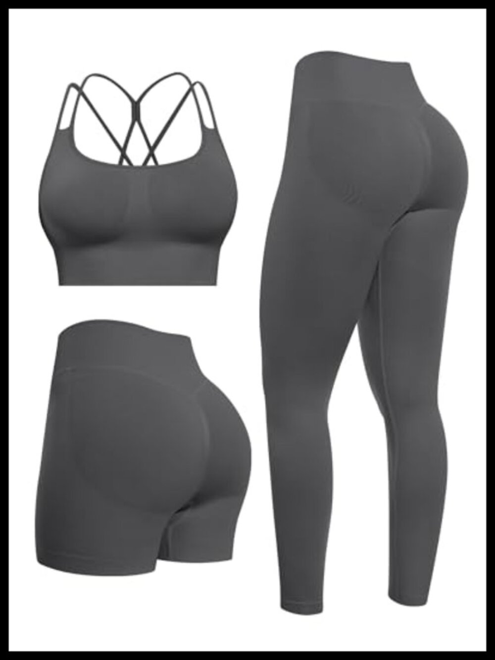 Women's 3-Piece Workout Set Seamless Leggings Shorts Criss-Cross Sports Bra